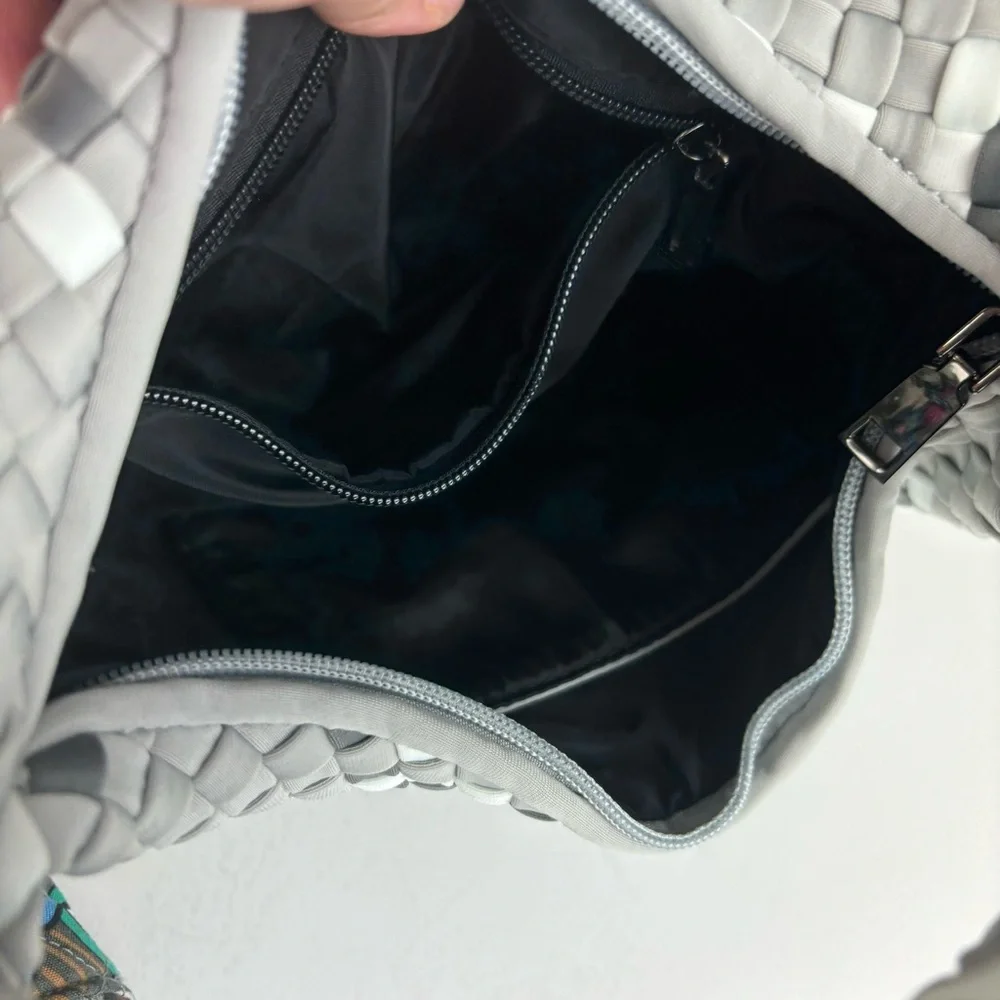 Haute Shores/Carrie Aspen-Mini Woven Hobo Bag in Grey-EUC